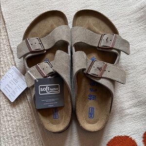 Birkenstock Two-Strap Sandals in Light Taupe Suede